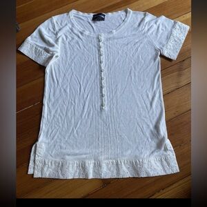 Y2K Emporio Armani White Eyelet Trim Short Sleeve Knit Top